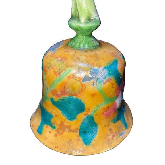 Vintage Hand-Painted Ceramic Bell With Floral Design & Figurine Handle - Picture 7 of 13
